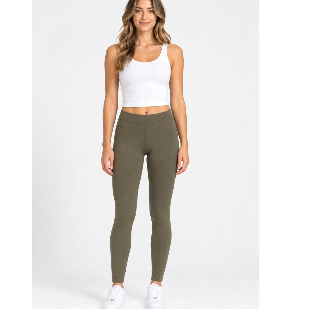 Old Navy Women's M Dark Olive Fleece Lined Leggings High Rise Stretch NWOT